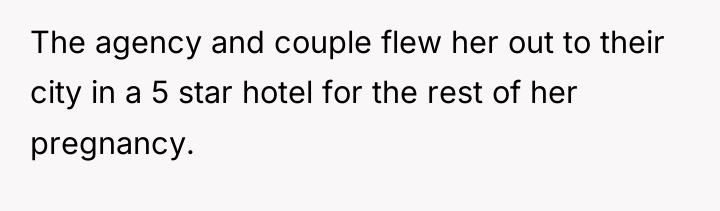 The agency and couple flew her out to their city...