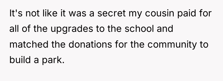 It's not like it was a secret my cousin paid...