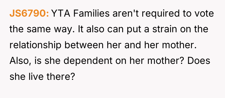 JS6790 YTA Families aren't required to vote the same way....