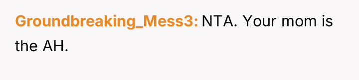 Groundbreaking_Mess3 NTA. Your mom is the AH.