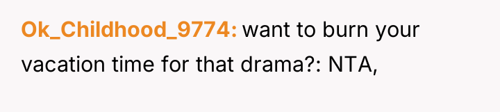 Ok_Childhood_9774 want to burn your vacation time for that drama?:...