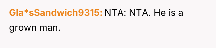 Gla*sSandwich9315 NTA: NTA. He is a grown man.