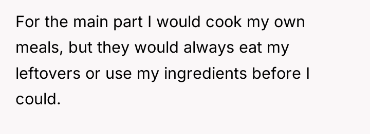 For the main part I would cook my own meals,...