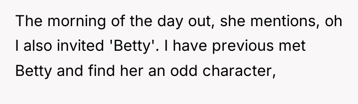 The morning of the day out, she mentions, oh I...