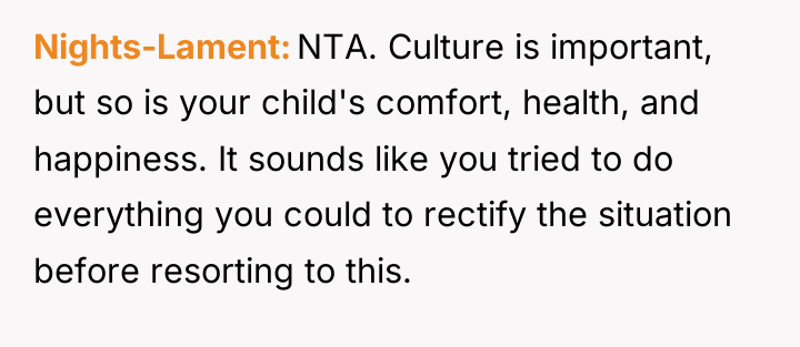 Nights-Lament NTA. Culture is important, but so is your child's...