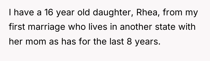 I have a 16 year old daughter, Rhea, from my...