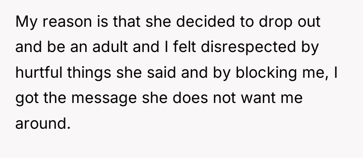 My reason is that she decided to drop out and...