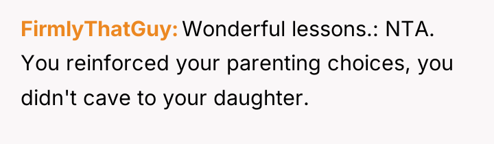 FirmlyThatGuy Wonderful lessons.: NTA. You reinforced your parenting choices, you...