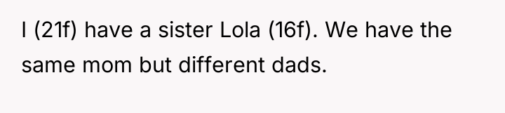 I (21f) have a sister Lola (16f). We have the...