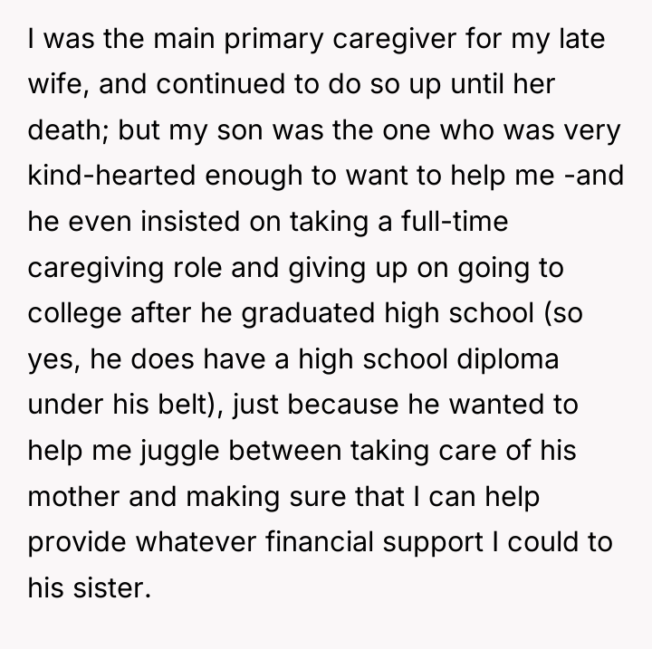 I was the main primary caregiver for my late wife,...