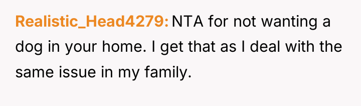 Realistic_Head4279 NTA for not wanting a dog in your home....