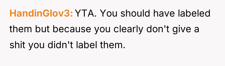 HandinGlov3 YTA. You should have labeled them but because you...