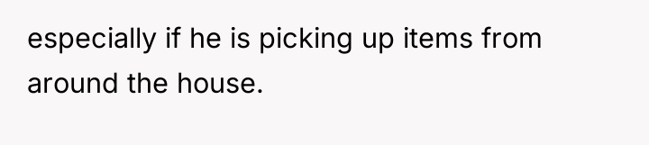 especially if he is picking up items from around the...