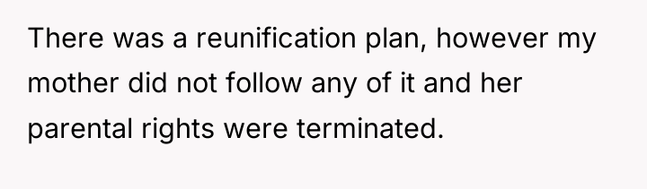 There was a reunification plan, however my mother did not...