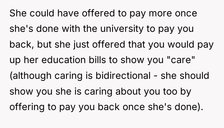 She could have offered to pay more once she's done...