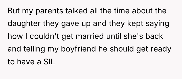 But my parents talked all the time about the daughter...