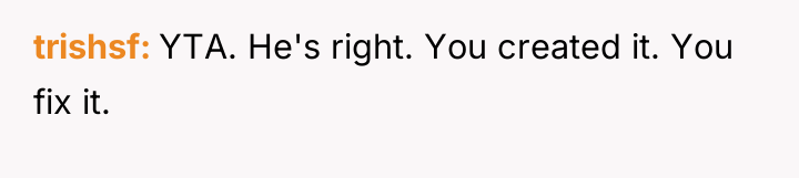 trishsf YTA. He's right. You created it. You fix it.