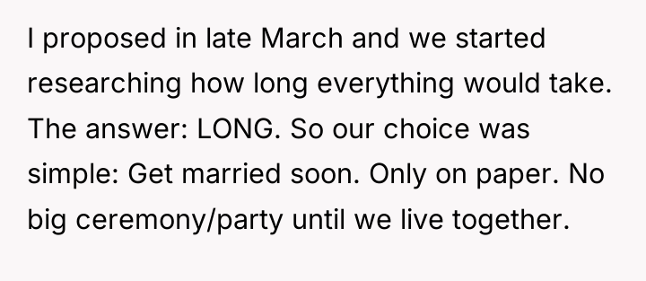 I proposed in late March and we started researching how...