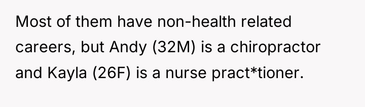 Most of them have non-health related careers, but Andy (32M)...