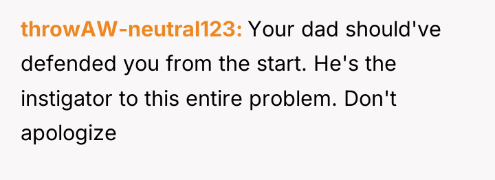 throwAW-neutral123 Your dad should've defended you from the start. He's...