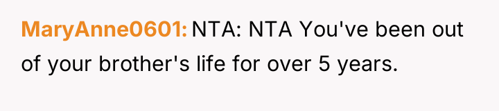 MaryAnne0601 NTA: NTA You've been out of your brother's life...