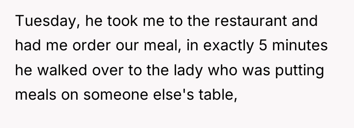 Tuesday, he took me to the restaurant and had me...