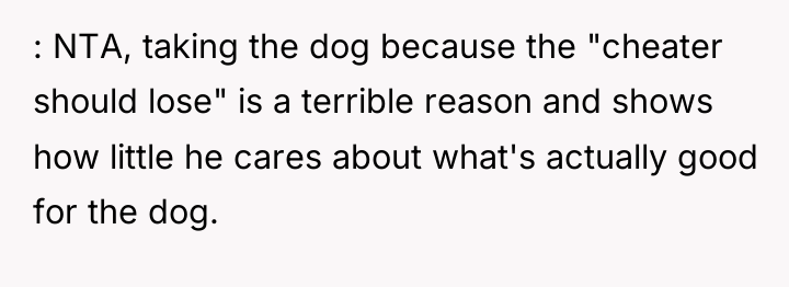 : NTA, taking the dog because the "cheater should lose"...