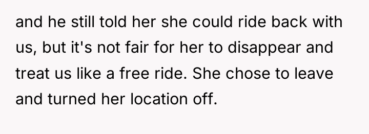 and he still told her she could ride back with...
