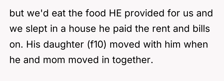 but we'd eat the food HE provided for us and...