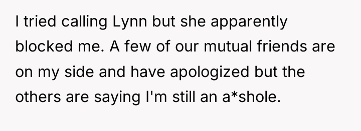 I tried calling Lynn but she apparently blocked me. A...