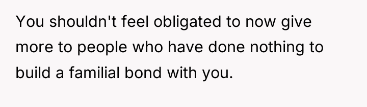 You shouldn't feel obligated to now give more to people...