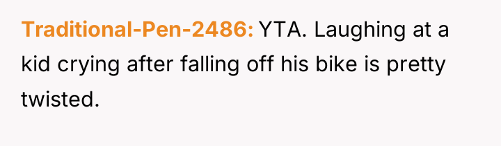 Traditional-Pen-2486 YTA. Laughing at a kid crying after falling off...
