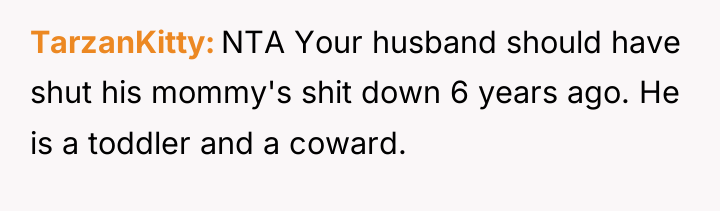 TarzanKitty NTA Your husband should have shut his mommy's shit...