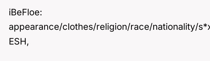 iBeFloe appearance/clothes/religion/race/nationality/s*x.: ESH,