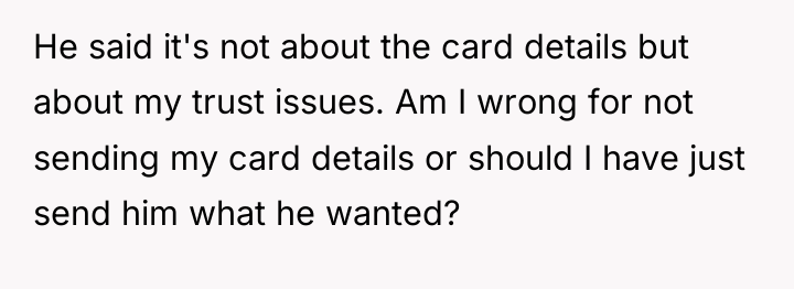 He said it's not about the card details but about...