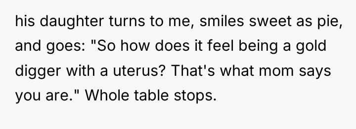 his daughter turns to me, smiles sweet as pie, and...