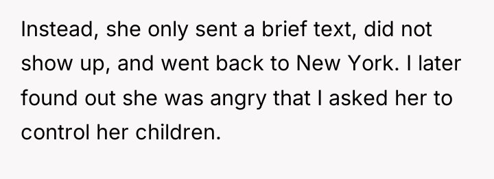 Instead, she only sent a brief text, did not show...