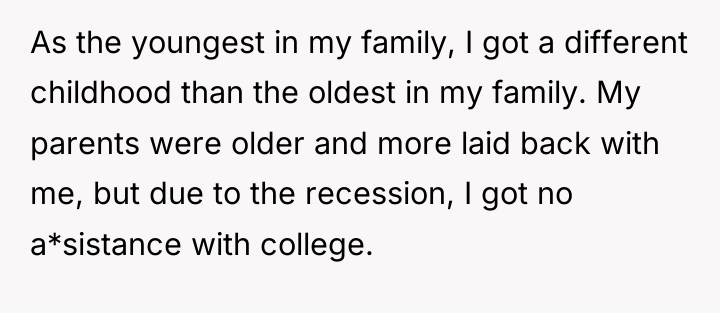 As the youngest in my family, I got a different...
