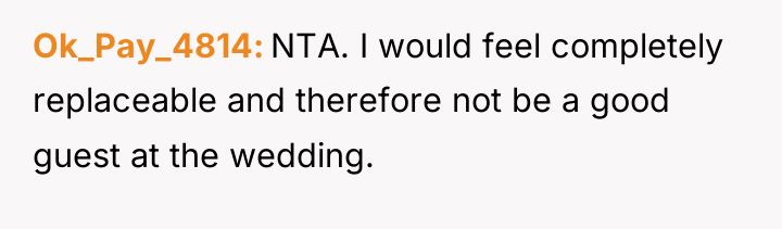 Ok_Pay_4814 NTA. I would feel completely replaceable and therefore not...