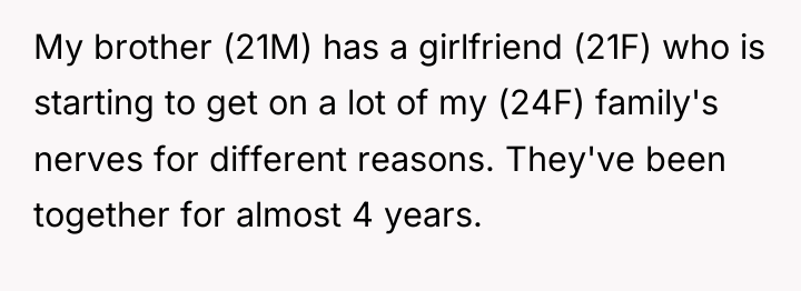 My brother (21M) has a girlfriend (21F) who is starting...