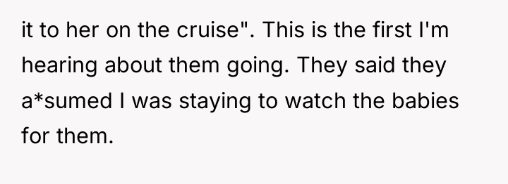 it to her on the cruise". This is the first...