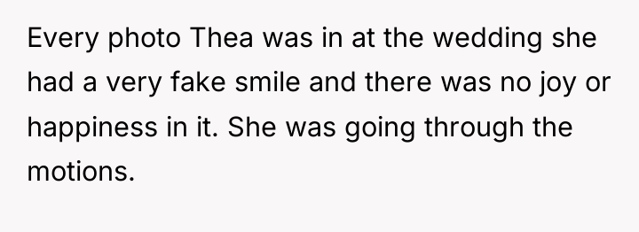 Every photo Thea was in at the wedding she had...