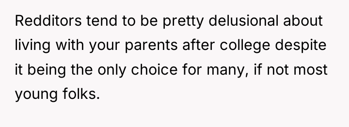 Redditors tend to be pretty delusional about living with your...