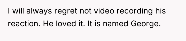 I will always regret not video recording his reaction. He...