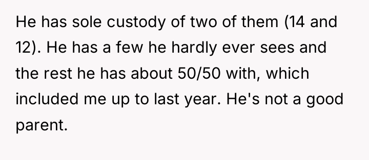 He has sole custody of two of them (14 and...