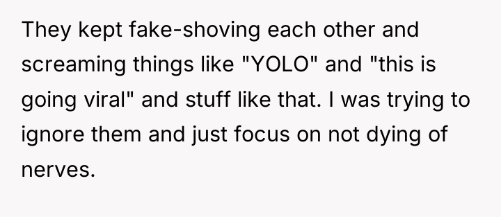 They kept fake-shoving each other and screaming things like "YOLO"...