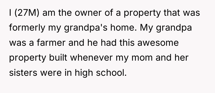 I (27M) am the owner of a property that was...