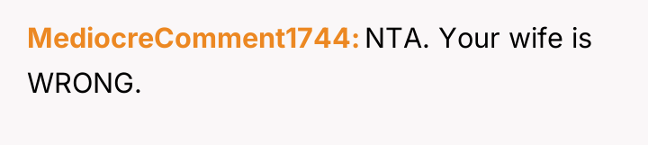 MediocreComment1744 NTA. Your wife is WRONG.