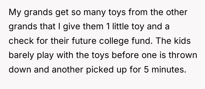 My grands get so many toys from the other grands...
