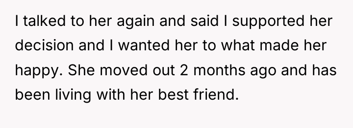 I talked to her again and said I supported her...